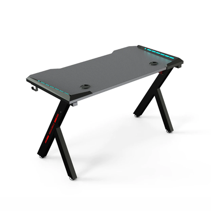 مكتب ألعاب R5 مقاس 120 سم مع أضواء LED مدمجة وحامل سماعة رأس وحامل أكواب