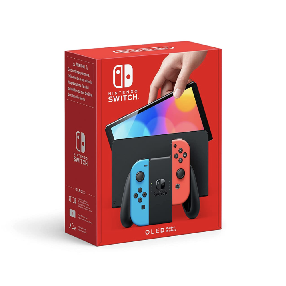 Nintendo Switch - OLED Model Neon Blue/Neon Red with Mario Case Bundle