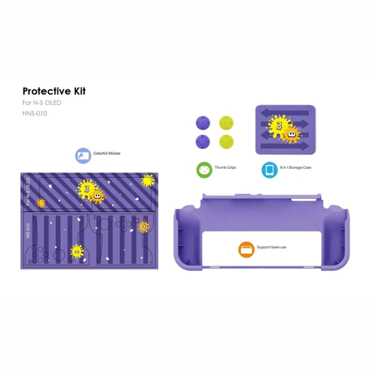Splatoon 3 Inspired Protective Kit For Nintendo Switch OLED 4 In 1 - Purple