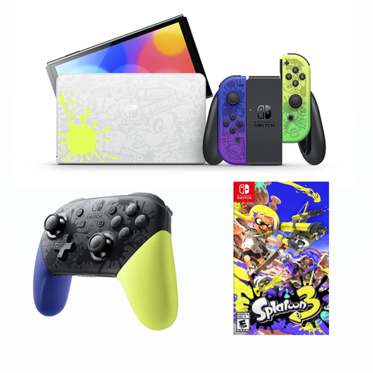 Nintendo Switch OLED Splatoon 3 Edition with Splatoon 3 Game and Wireless Pro Controller Bundle