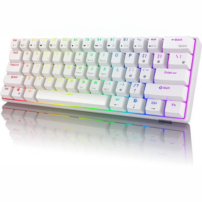 لوحة مفاتيح ميكانيكية لاسلكية RK ROYAL KLUDGE RK61 60% ثلاثية الوضع - بيضاء